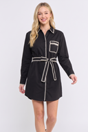 CD25364 EMBROIDERED BUTTON DOWN SHIRT DRESS