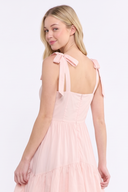 CD25300 SLEEVELESS TIE-SHOULDER FLOWY RUFFLE DRESS