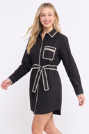 CD25364 EMBROIDERED BUTTON DOWN SHIRT DRESS