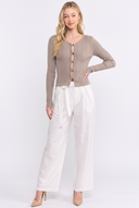 CT25125A LONG-SLEEVE RIBBED BUTTON-UP CARDIGAN