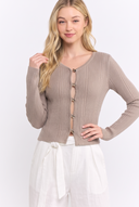 CT25125A LONG-SLEEVE RIBBED BUTTON-UP CARDIGAN
