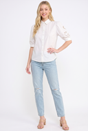 CT25334 PUFF SLEEVE BUTTON-UP EMBROIDERED BLOUSE