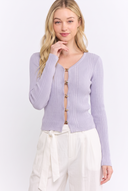 CT25125A LONG-SLEEVE RIBBED BUTTON-UP CARDIGAN