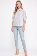 CT25334 PUFF SLEEVE BUTTON-UP EMBROIDERED BLOUSE