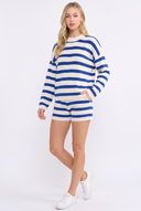 CWS25395 STRIPED CREW NECK SWEATER TOP AND SHORTS SET