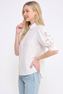 CT25334 PUFF SLEEVE BUTTON-UP EMBROIDERED BLOUSE