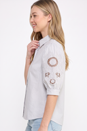 CT25334 PUFF SLEEVE BUTTON-UP EMBROIDERED BLOUSE