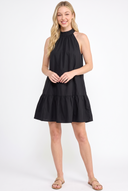 CD25328 MOCK NECK TIE-BACK A-LINE MINI DRESS