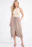 CD25282 CREW NECK SLEEVELESS TWOFER GATHERED MIDI DRESS