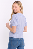 CT25157 TIE FRONT RUFFLE LINEN BLOUSE
