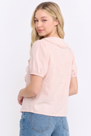 CT25157 TIE FRONT RUFFLE LINEN BLOUSE