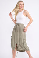CD25282 CREW NECK SLEEVELESS TWOFER GATHERED MIDI DRESS