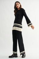 BLACK AND WHITE STRIPED TWO PIECE KNIT SET