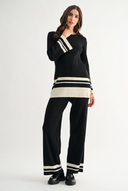 BLACK AND WHITE STRIPED TWO PIECE KNIT SET