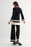 BLACK AND WHITE STRIPED TWO PIECE KNIT SET