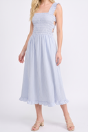 CD25434 SQUARE NECK SMOCKED BODICE MIDI DRESS