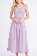 CD25434 SQUARE NECK SMOCKED BODICE MIDI DRESS