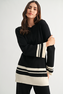 BLACK AND WHITE STRIPED TWO PIECE KNIT SET