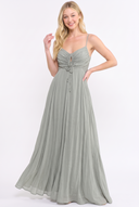 CD25340 GATHERED TIE FRONT SLEEVELESS MAXI DRESS